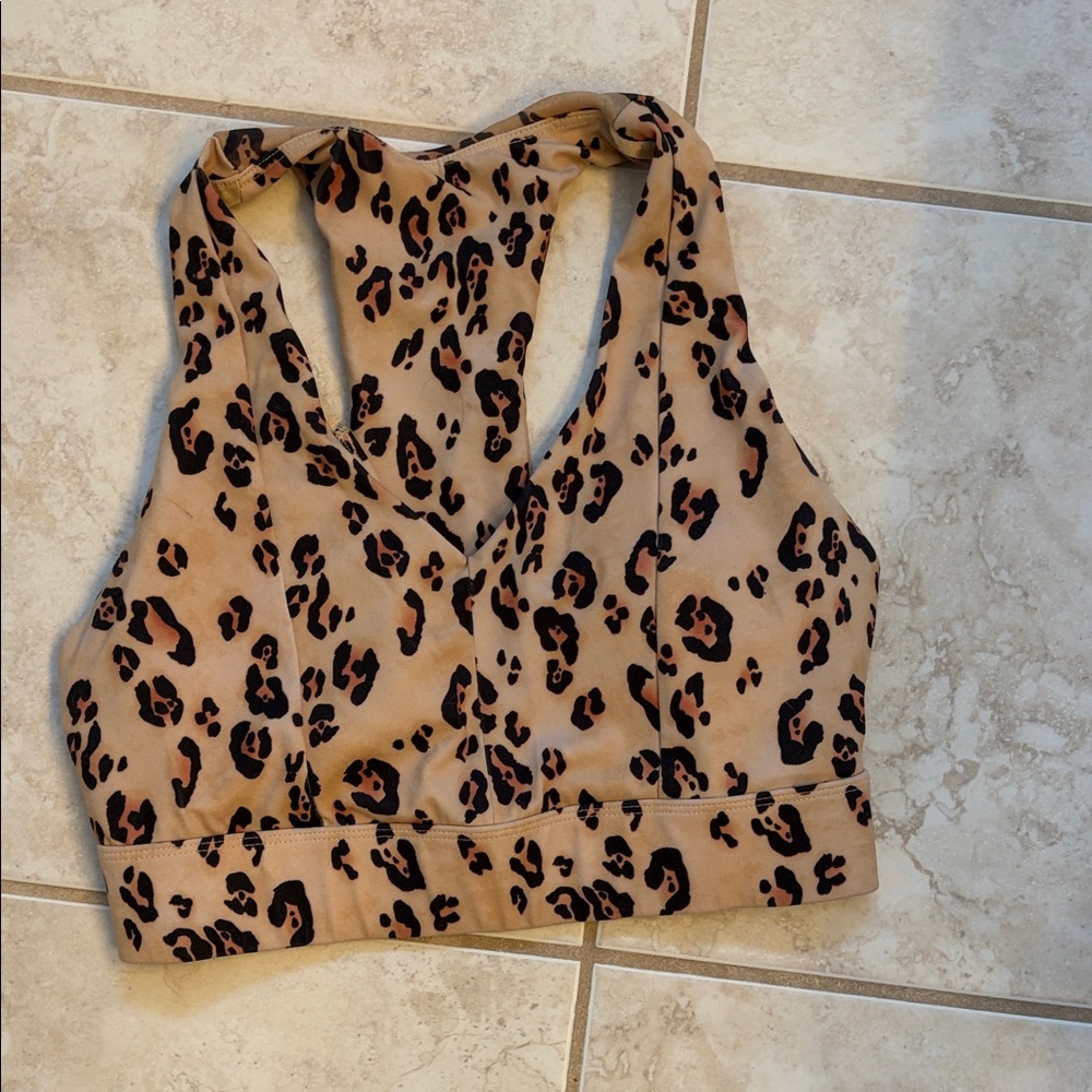 Fabletics Leopard Print Sports Bra - Tan and Black